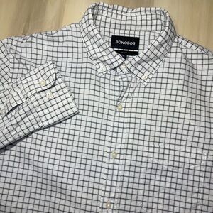 Bonobos Shirt Men’s Sz Reg L White Grey Check Button Down Performance Slim Fit